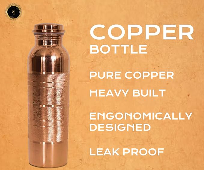 Pure Copper Water Bottle with Lid - 32 Oz β Ayurvedic Copper Water Bottle β Copper Water Vessel - Drink More Water Bottle Leak Proof - 950 ml (Silver Touch)