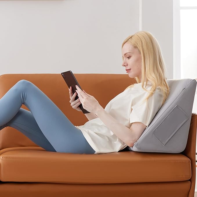 Knee Wedge Pillow, 8" Wedge Pillow for Knee Pain Relief, Premium Memory Foam Knee Pillow for Back Sleeping, Triangle Wedge Pillow for Leg Elevation, Back Pain, Sciatica, Hip Support, Velvet