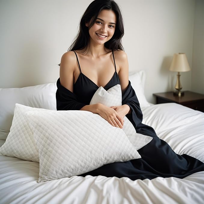 Shredded Memory Foam Pillows, Bed Pillows Queen Size Set of 2, Cooling Pillows for Sleeping, Adjustable Firm Pillows for Side Back and Stomach Sleepers, Bed Pillows with Washable Removable Cover