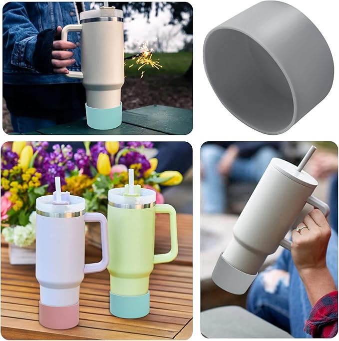 2 Pcs 3 Inch / 75mm Grey Water Bottle Boot, Silicone Tumbler Sleeve Water Bottle Bumper, Tumbler Accessories Water Bottle Bottom Protector for 20oz 30oz 40oz Tumbler Water Bottle