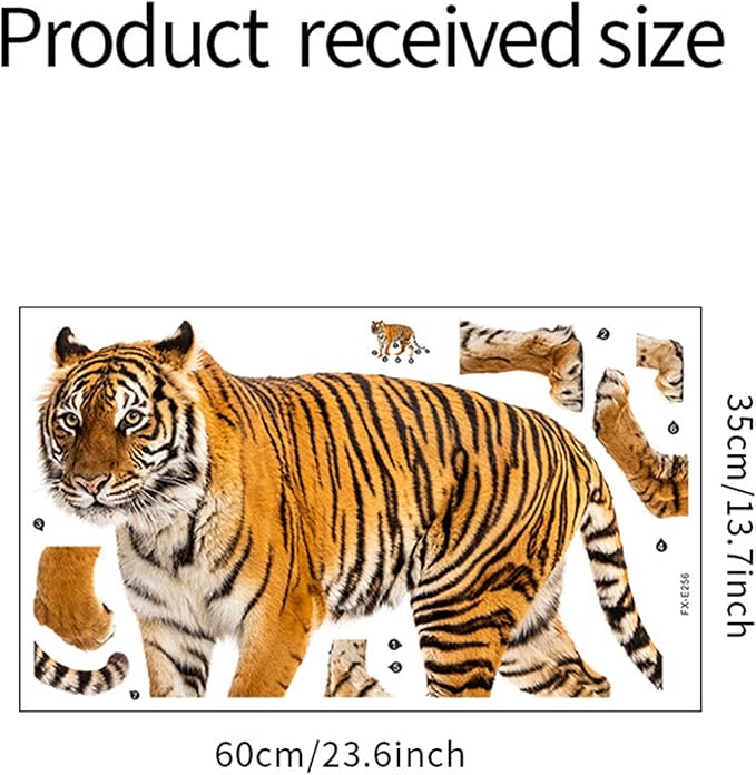 Lifelike Tiger Wall Decal 3D Animals Wall Sticker Safari Wall Decor for Nursery Kid'sroom School Classroom Livingroom Bedroom Bathroom Decoration (Lifelike Tiger 6)