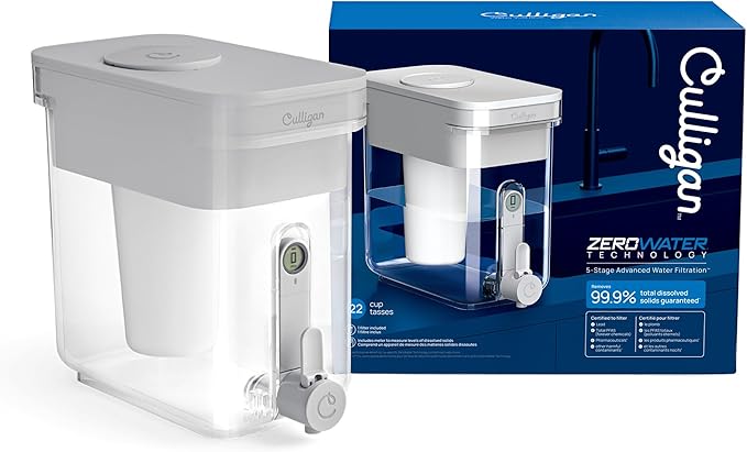 Culligan with ZeroWater Technology 22-Cup Water Filter Dispenser – Includes 5-Stage Advanced Water Filter, Certified to Reduce Lead, Total PFAS (Forever Chemicals), Mercury, Fluoride, and Chlorine