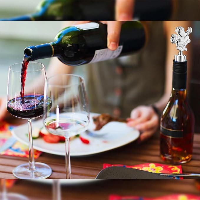 Christmas Wine Bottle Stoppers 5-Packs-Wine Saver Zinc Alloy Silicone,Reusable Leak Proof Keep Fresh Wine Corks,Bar,Holiday,Party,Wedding,Camping for Standard Bottle (Christmas suit)