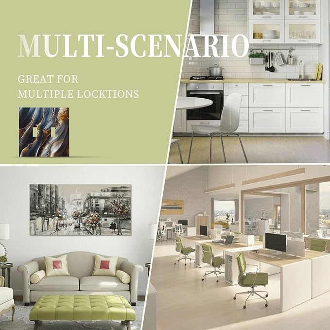 Gradient Abstract Ripple Blue Gold Marble Printed Double Toggle Light Switch Covers 2 Gang Wall Plate Dual Decorative Switchplate Electrical Faceplate for Kitchen Bathroom Bedroom Decor