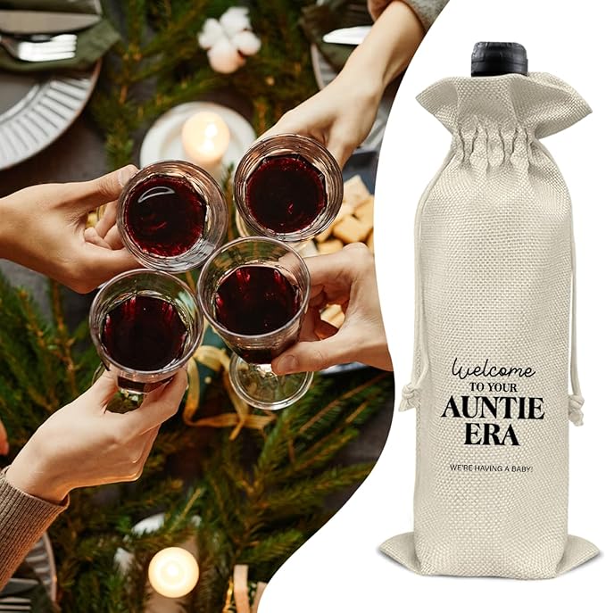 Pregnancy Announcement Wine Bag, Baby Announcements Gifts for New Aunt Auntie Bestie Sister, Pregnancy Reveal Wine Gift Bag
