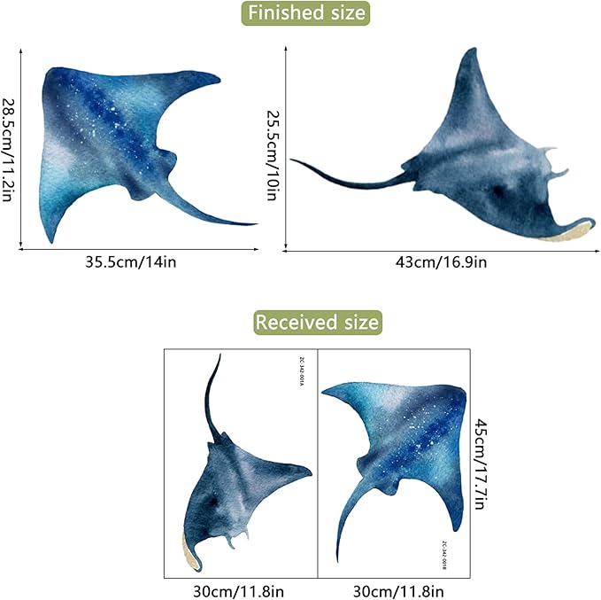 Watercolor Style Halobios Wall Decals Marine Organism Wall Sticker Art Wall Clings Removable Stickers for Nursery Kid'sroom School Livingroom Decoration Murals (Manta Ray1)