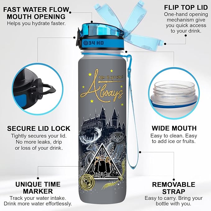 Potter Movie Water Bottle 32 oz with Time Marker, After All This Time Motivational Bottle, Gifts for Movie Lovers, Funny Gifts for Women