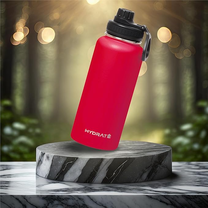 HYDRATE Insulated Stainless Steel Water Bottle - Large Reusable Flask with Leak-Proof Design and Convenient Handle - Double Vacuum Insulation for School, Work, or Adventure