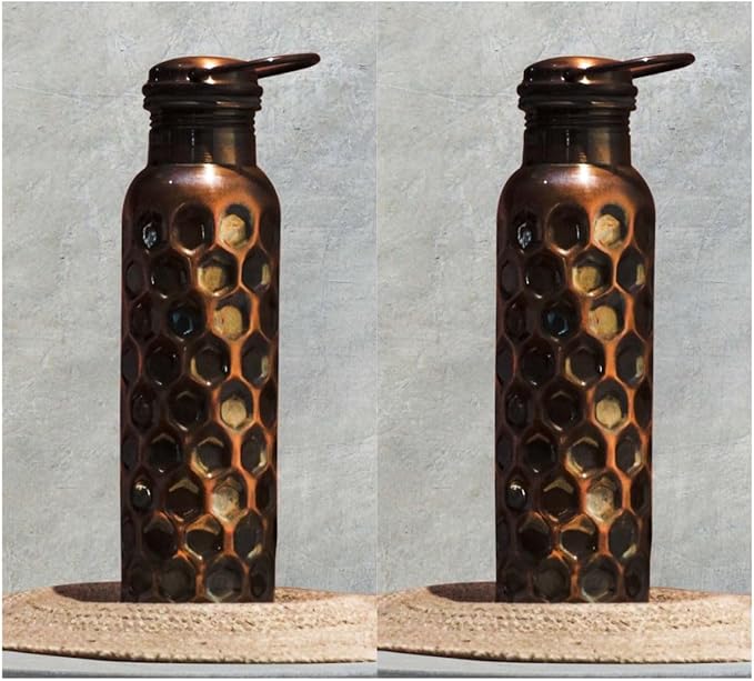 Craft Trade Copper Ayurveda Copper Water Bottle for Drinking 34 oz Set Of 2 Antique Black Diamond Pure Bottel Travel Water Bottle for Gym, Office, Hiking, Outdoor Ayurvedic Hammered Water Vessel