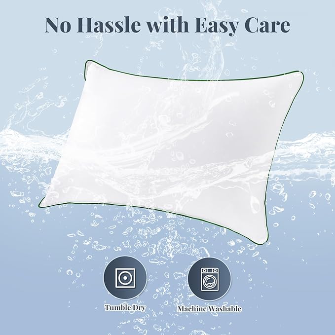 Hotel-Quality Bedding Bed Pillows for Sleeping - Queen Size Set of 2, 100% Breathable Cotton Cover Soft Supportive Fluffy Pillows 2 Pack Full size20*28(Green)