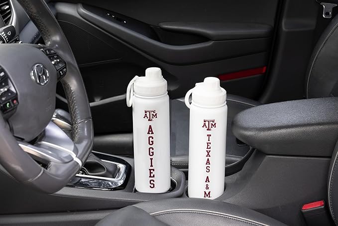 Texas A&M Water Bottle - White Double Walled Stainless Steel 24 oz Keeps Drinks Cold or Hot