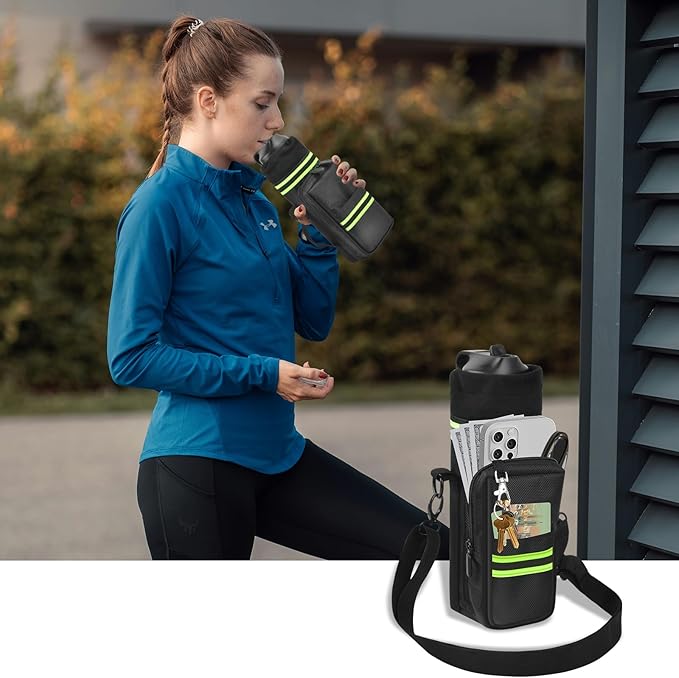 Water Bottle Carrier Sling Bag with Strap for Hydroflask25oz/32oz, Bottle Pouch Holder with Phone Pocket, Sports Water Bottle Sleeve Accessories for Hiking Travelling Camping