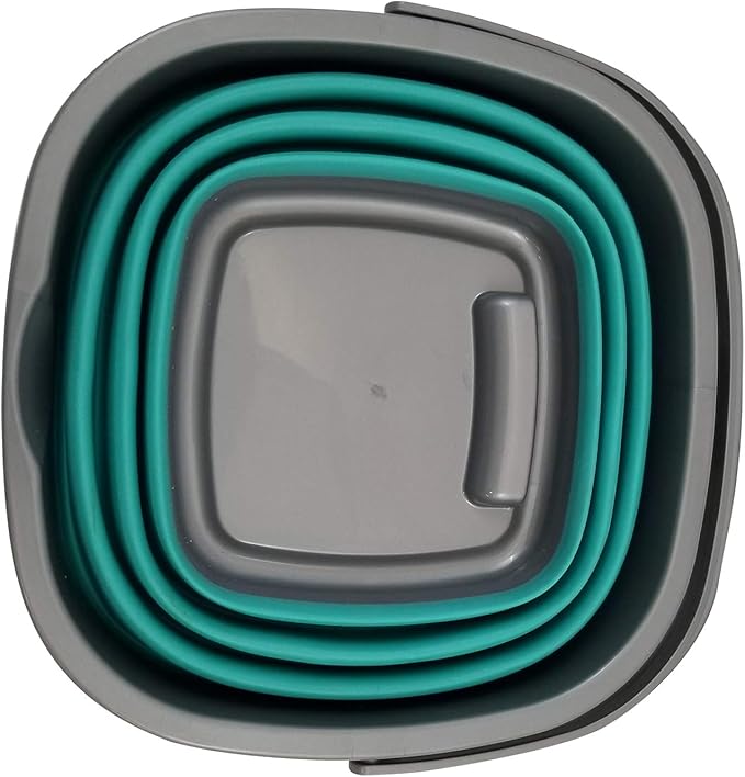 HOMZ Store N Stow 10 Liter Handle, Grey and Teal, Set of 1 Square Collapsible Bucket,