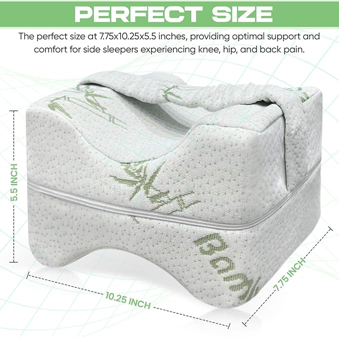 Crew & Chane Knee Pillow for Side Sleepers with Strap, Memory Foam Leg Pillow for Sleeping & Pregnant Women, Sciatica Pain Relief Pillow, Hip Pain & Lower Back Pain Relief