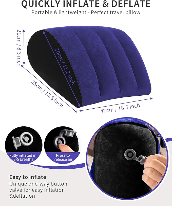 Portable Wedge Pillow Inflatable Cushion - Body Positioners for Legs and Back Support for Sleeping,Reading and Rest,Use in Bed, Travel, Camping Or Office,Fast Inflating Deflation