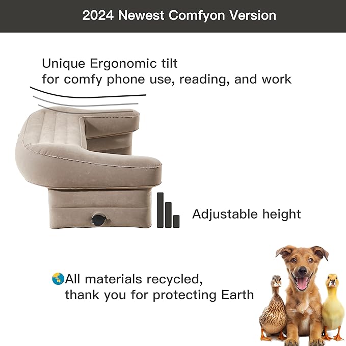 Inflatable Reading Pillow for Gaming, Portable Air Lap Desk Pillow, Adjustable Large Arm Rest Pillow, Crochet Pillow Support for Adult Kids Reading, Gaming, Playing or Sitting in Bed Sofa Floor