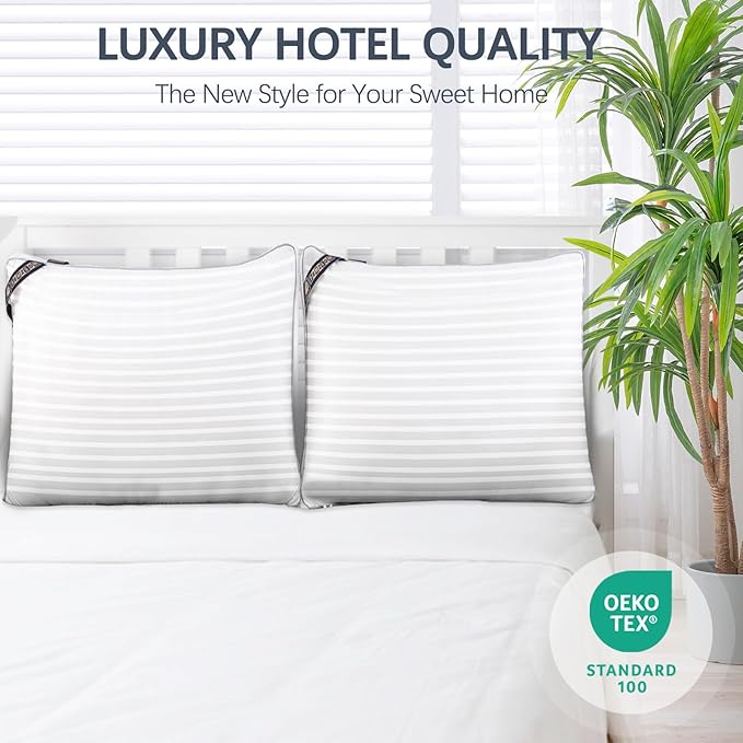 Luxury Cloud Bed Pillows for Sleeping, European Size Set of 2, Cooling Design with Premium Down Alternative Filled for for Back, Stomach or Side Sleepers