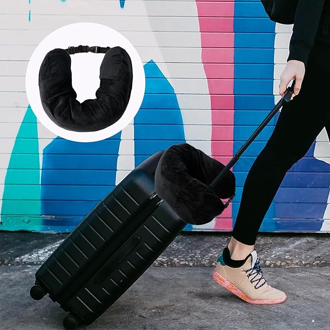 Stuffable Travel Pillow, 28x6.7 Inch Transformable Neck Pillow Plush Stuffable Storage Bag Neck Pillow with Clothes Adjustable U-Shape Pillow No Fillers for Travel (Black)