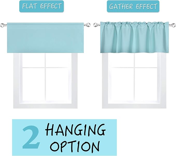 Aqua Blue Extra Wide Valance for Windows 100x18 Inch Solid Thermal Insulated Blackout Rod Pocket Kitchen Short Curtain Toppers Extra Wide Valance for Bathroom Living Room 1 Panel