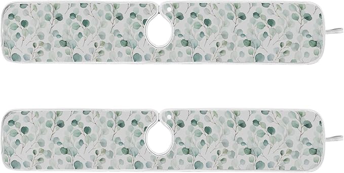 Kitchen Faucet Absorbent Mat,Flower Green Leaves Water Splash Guard for Sink, Faucet Drip Catcher Thicken Sponge Microfiber Faucet Water Catcher Mat Sink Absorbent Mat for Kitchen 30x5in 2 Pack
