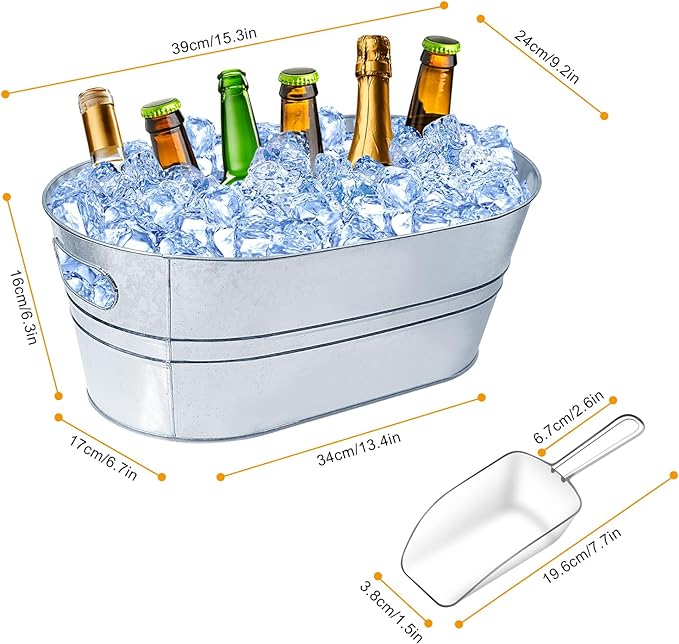 4 Gallon Ice Buckets for Parties, IKAYAS Galvanized Metal Ice Bucket Ice Tub with Scoop for Cocktail Bar Mimosa Bar Supplies, Large Champagne Bucket Beer bucket Metal Tub (2 Pack)