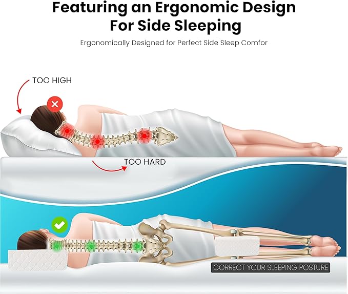 Cube Pillow for Side Sleepers, Pain Reduction Cube Memory Foam Pillow with Extra Pillow Cover | Pillow Cube Provide Head and Neck Support | 24 Inch Square Pillows, White