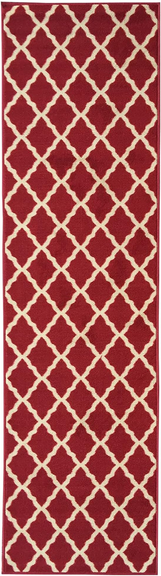 Ottomanson Ottohome Collection Non-Slip Rubberback Elegant Trellis Design 2x5 Indoor Runner Rug, 20" x 59", Red