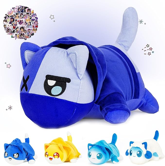 KaiMaoMaoRongWanJu® 61-PCS 丨9.8-in Zane Cat Plush + 60-Sticker - Cat Plush Collection - 100% Polyester Plushie Pillow Embroidered - Cat Stuffed Animal Collectible (Zane Cat Plush)