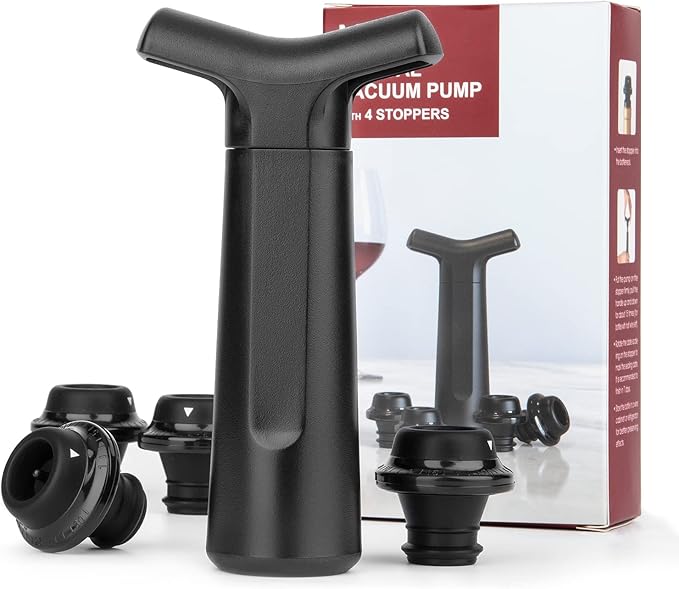 mafiti Wine Saver with 4 Wine Stoppers and Preserver, Red Wine Bottle Sealer Keeps Wine Fresh Up 7 Days, Ideal Wine Christmas Gifts for Men Women (1 Wine Pump + 4 stoppers)