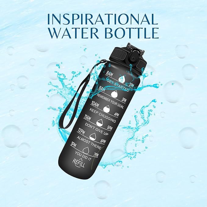 Leakproof Water Bottle with Straw & Lid - 32oz Motivational BPA Free Water Bottle with Time Markings & Straw Lid for Sports & Outdoors - Ensure Hydration with Leakproof Bottle and Straw