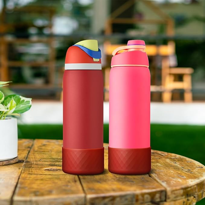 2PCS Silicone Water Bottle Boot for Owala 24oz 32oz 40oz, Anti-Slip Protective Sleeve Bottom Bumper Protector for FreeSip, Twist, and Flip Stainless Steel Water Bottles