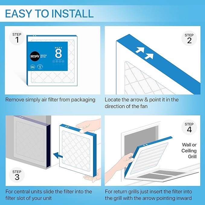 Simply 20x23x1 Air Filter, Merv 8, MPR 600, 6 Pack, For Home AC Furnace & HVAC (Actual Size: 19.75"x22.75"x0.75") DUST, Pet, & Allergy Control