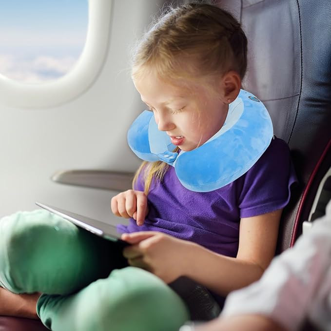 Travel Pillow, Kids Travel Pillow with Sleep Eye Mask Soft Memory Foam Kids Neck Pillow for Boys & Girls, Travel Accessories for Car Airplane Traveling - Whale