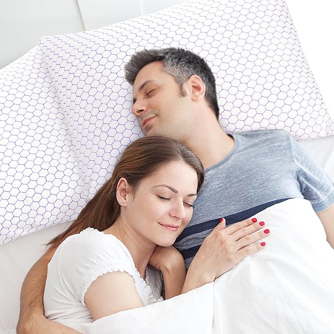 Shredded Foam Pillow for Sleeping, Cooling Bed Pillows Set of 2, Adjustable Pillows for Side, Back, Stomach Sleepers with Washable Pillowcase (Standard Size, Purple)