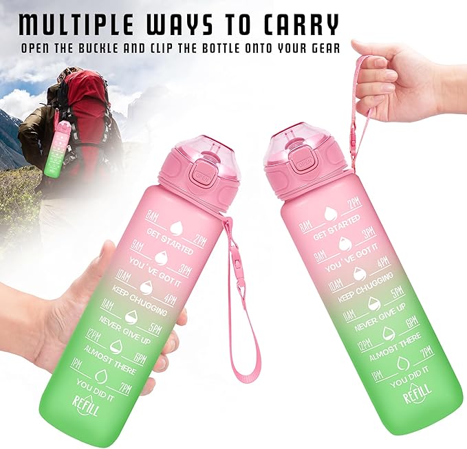 Enerbone 32 oz Drinking Water Bottle with Times to Drink and Straw, Motivational with Carrying Strap, Leakproof BPA & Toxic Free, Ensure You Drink Enough Water for Fitness Gym Outdoor