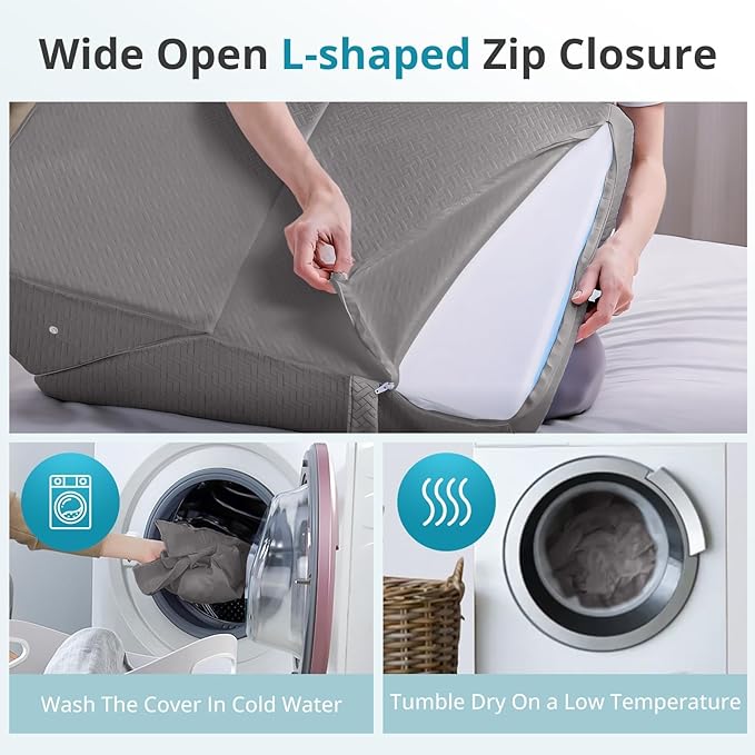 Sasttie Wedge Pillow for Sleep Apnea, 10 Inch Adjustable Bed Wedge Pillow for Back Pain, Acid Reflux Relief, Memory Foam Triangle Pillow Wedge for Sleeping, Post Surgery, Knee Elevation, Dark Grey