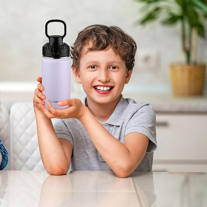 Kids Insulated Water Bottle with Straw,14oz Stainless Steel Water Bottle,BPA-free and Leak-proof,Double Wall Vacuum Water Flask for School,Gifts for Boys and GirlsοΌ14oz,LavenderοΌ