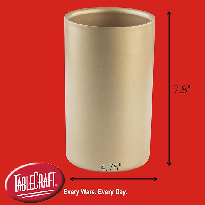 Tablecraft Stainless Steel Wine Cooler, Gold Double Wall Sleek Insulated Chiller for Cold Wine Serving, Fits Most 750ml Bottles, For Commercial Bar Service at Bars, Restaurants, Wineries and Cafes