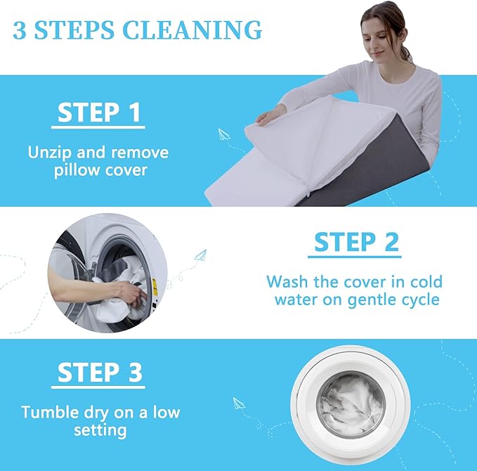 Bed Wedge Pillow for Sleeping, 10" 24" 24" Triangle Pillow Wedge, Cooling Memory Foam Top, Elevated Support Wedge Pillow - Removable Washable Cover