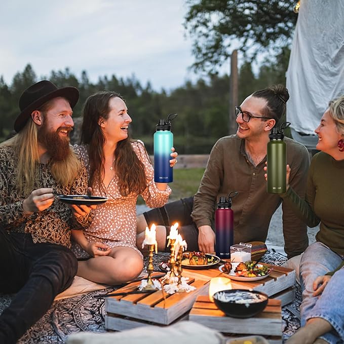 Insulated Water Bottle with Straw&3 Lids 40oz Stainless Steel Water Bottles Sports Metal Water Bottle Double Walled Vacuum Insulated Bottles Thermos Leak-Proof Travel Thermal (Gradient Blue)