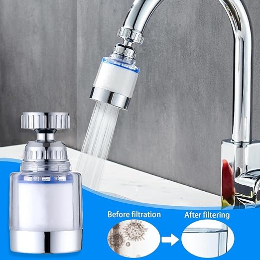 Silver Kitchen Sink Faucet Filter | Rotating Sink Faucet Water Purifier | Bathroom Sink Water Filter Faucet, 360-degree Rotation Multipurpose Water Filtering Device for Water Filtration and Softeners
