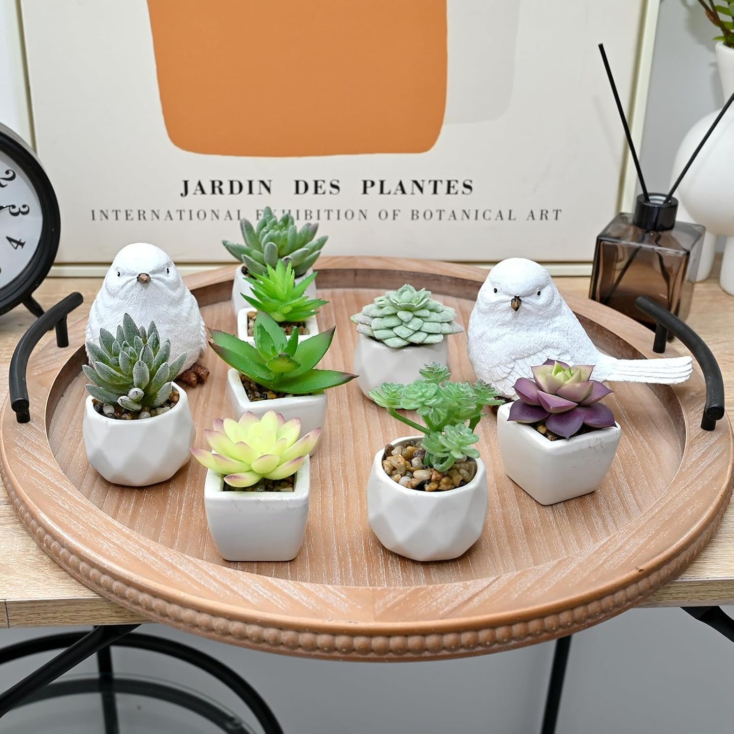 SwallowLiving 18Inch Brown Wooden Beaded Serving Tray with Handle Decorative Rustic Tray for Coffee Table Farmhouse Round Trays for Kitchen, Living Room and Bedroom