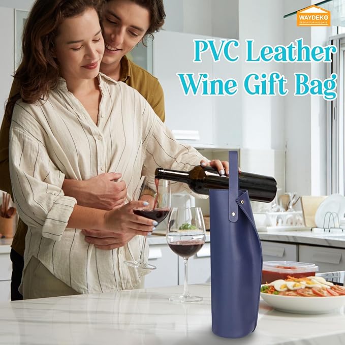 Wine Gift Bag, Reusable PVC Leather Wine Tote Carrier, Double Layered bag, Birthday Bridal Showers Holiday Gifts