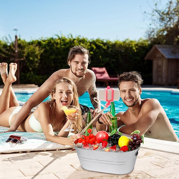 Galvanized Tub 4Pcs Ice Bucket 3 Gallon Beverage Tub Metal Beverage Buckets Ice Buckets for Parties Mimosa Bar Supplies for Beer Champagne Cocktails(Silvery)