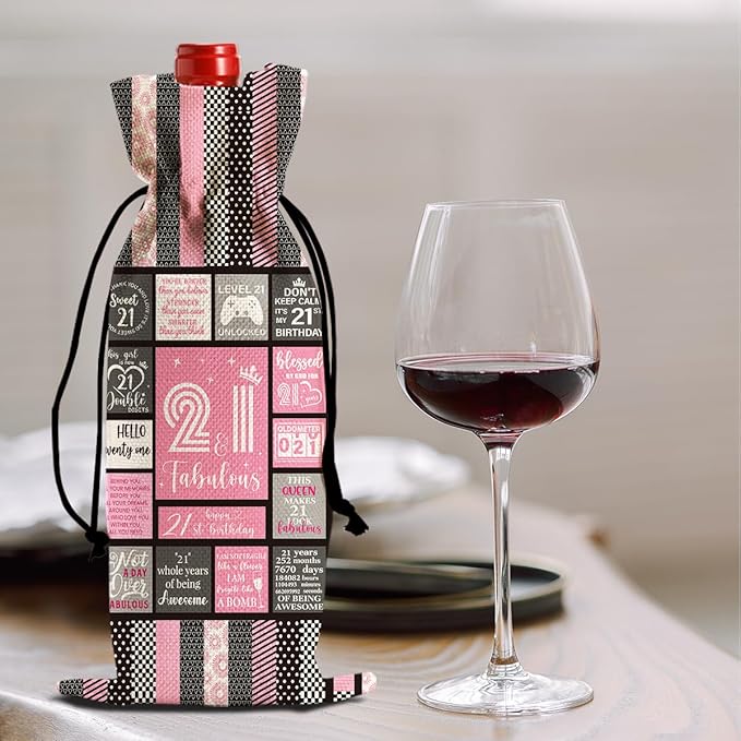Cool 21st Birthday Gifts for Her Him Wine Bag, 21 Year Old Birthday Gifts for Her Women Men, Happy Anniversary 21st Birthday Party Decorations for Her Him Wine Bags