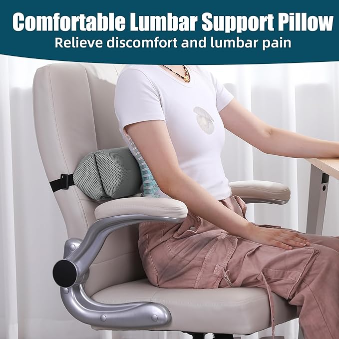 MABOZOO Foldable Lumbar Roll Pillow, Mesh 2 Semi-Circular Back Support Cushion with Adjustable Strap, Portable Cervical Cushion Support Pillow Leg Pillow for Head, Neck Back and Legs(Gray)