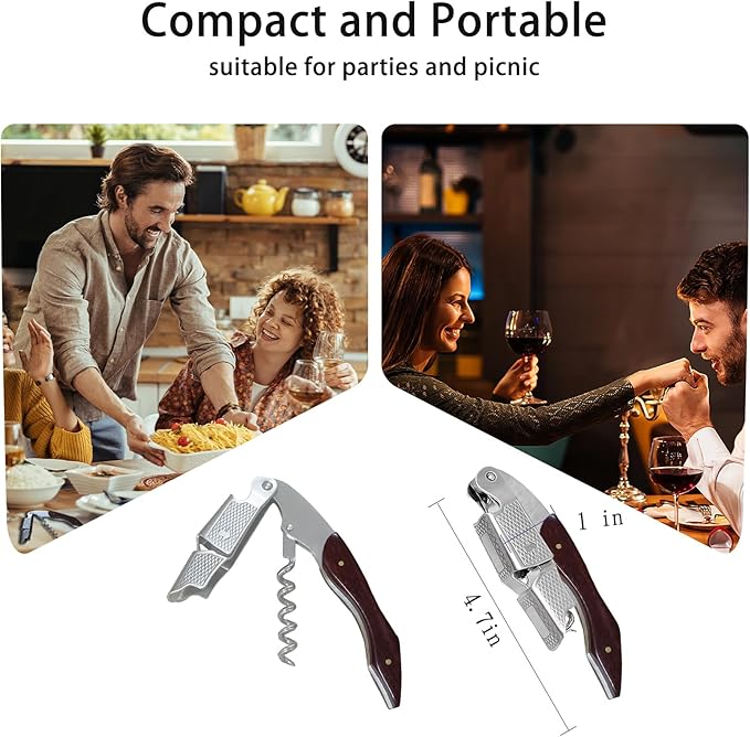 Wine Opener 2 Pack, Professional Wine Bottle Opener, Stainless Steel Wine Key Manual Corkscrew Wine Opener for Servers Bartender