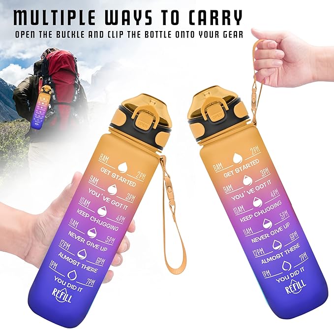 Enerbone 32 oz Drinking Water Bottle with Times to Drink and Straw, Motivational with Carrying Strap, Leakproof BPA & Toxic Free, Ensure You Drink Enough Water for Fitness Gym Outdoor