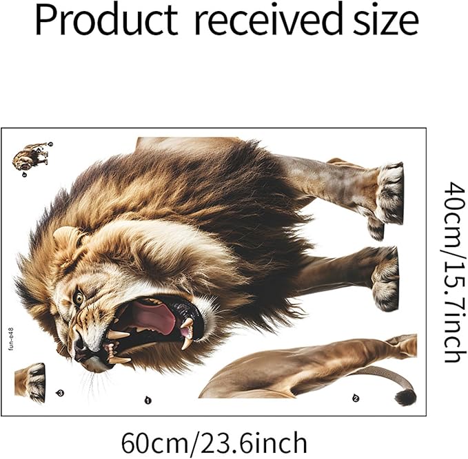 Lion Wall Decals, Vinyl Removable 3D Stickers for Bedroom Nursery Decor - Peel and Stick Cute Baby Girl Boy Toddler Kids Room Art Decoration, Woodland Forest Safari Jungle Mural Waterproof