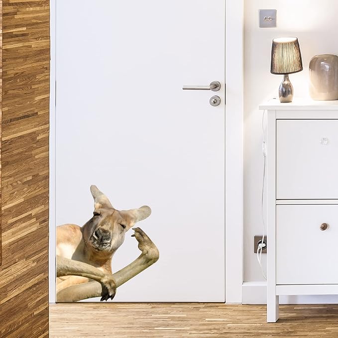 Vinyl Safari Animal Kangaroo Wall Decals Peel and Stick Funny Kangaroo Sticker Farmhouse Wall Decor Funny Weird Fun Gift for Friends Kids Room Sofa Wall Decor Cabinets Closet Sticker Truck Car Decor